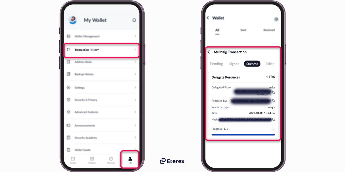هش تراکنش در TronLink 