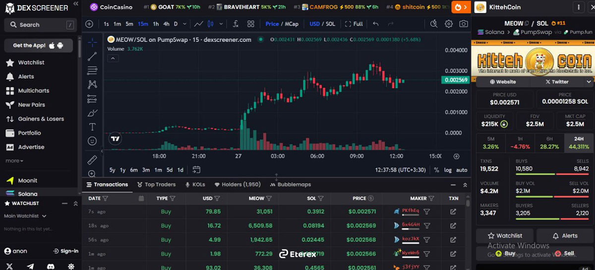 ردیابی فعالیت کیف پول نهنگ های کریپتوکارنسی DEX Screener جستوجو