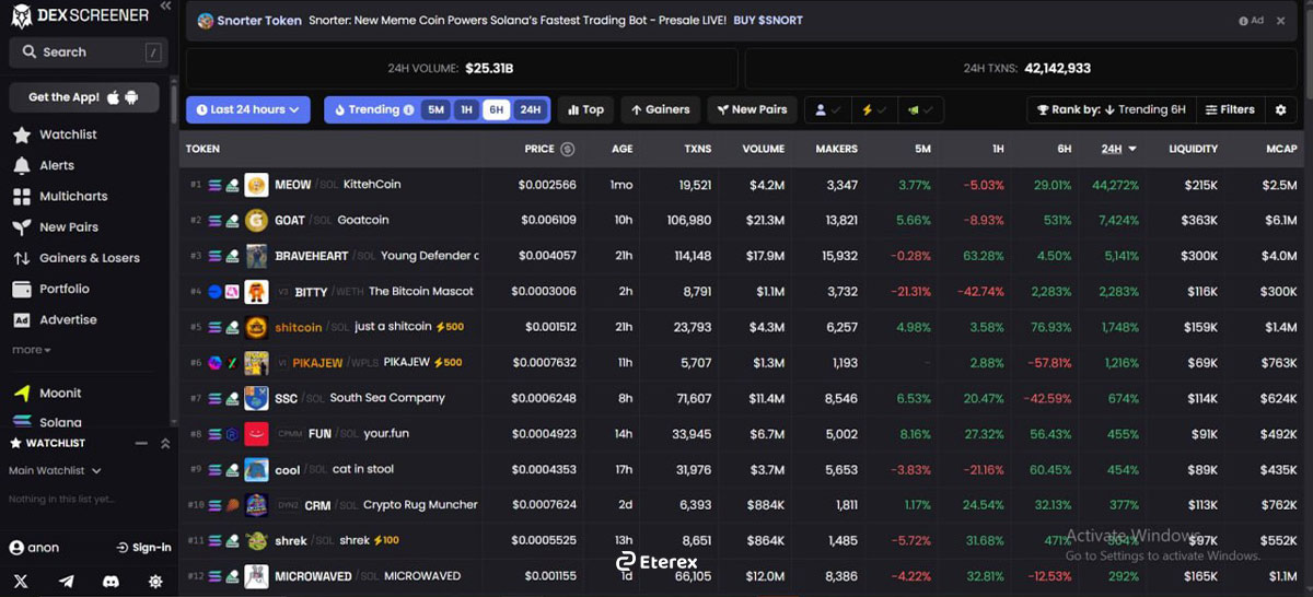 ردیابی فعالیت کیف پول نهنگ های کریپتوکارنسی DEX Screener