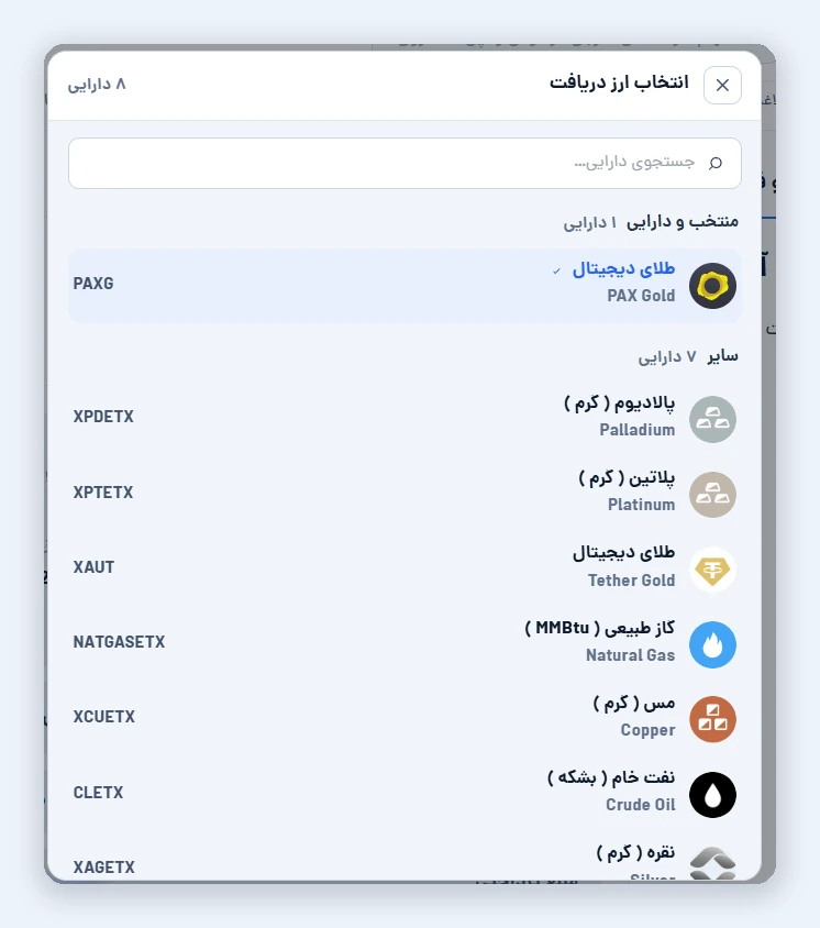 فهرست دارایی‌های بخش فلزات اتراکس با پکس گلد (PAXG) و تتر گلد (XAUT)