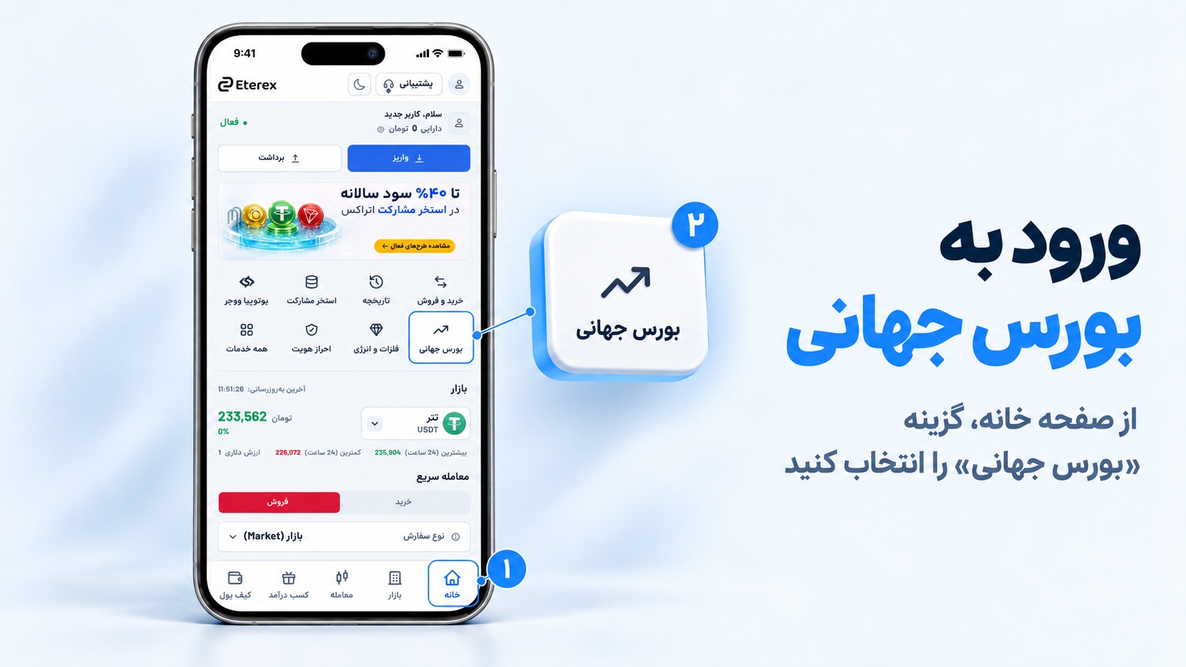 محیط اپلیکیشن اتراکس برای خرید سهام خارجی در ایران